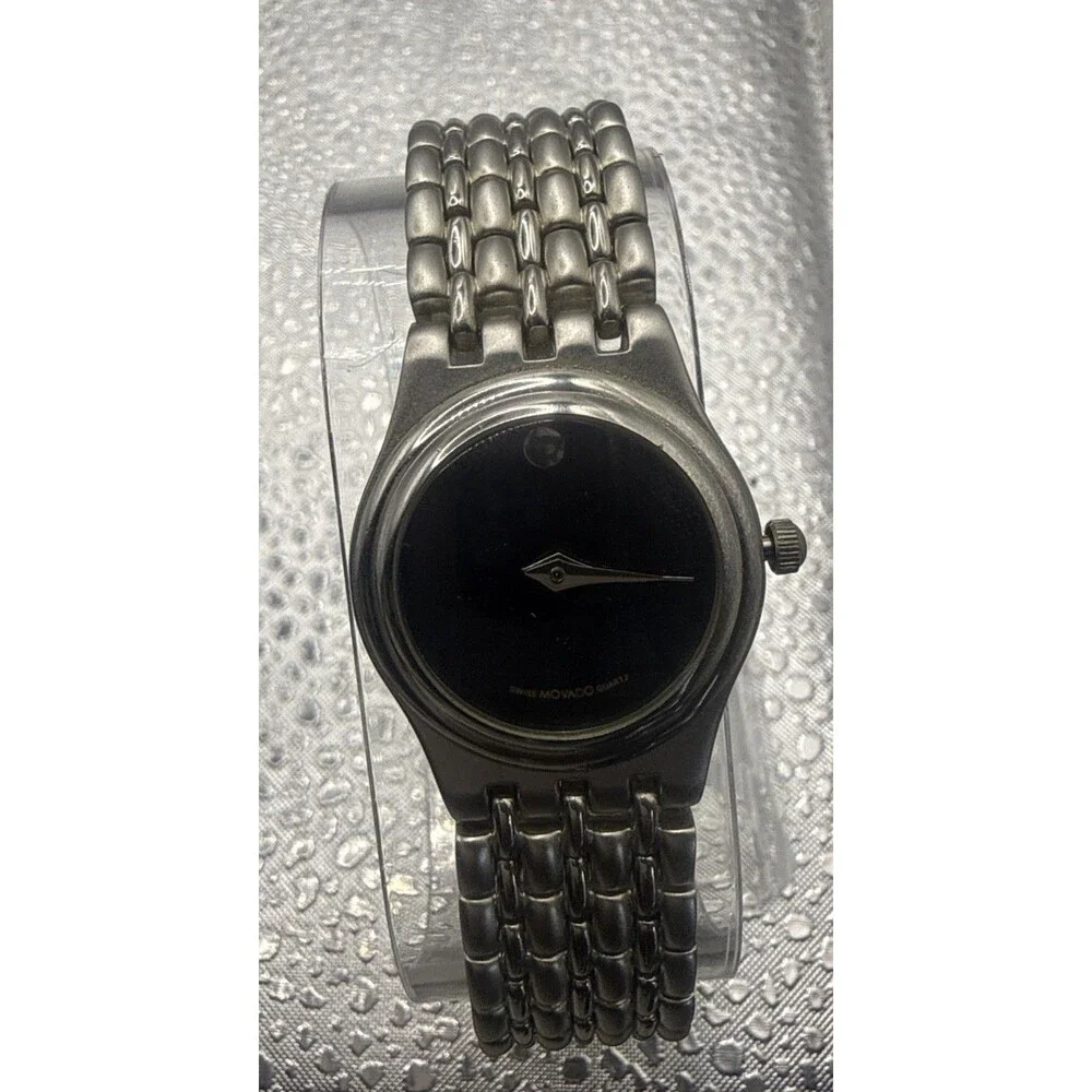 Vintage Movado Museum 97AZ8888Swiss Quartz Watch Black Dial Stainless steel